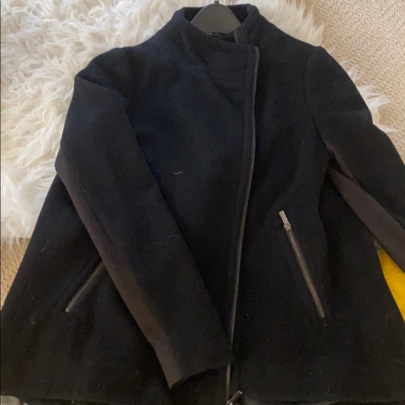 BCBG Black Moto Style Wool Blend Swing Coat/Jacket - Picture 7 of 7